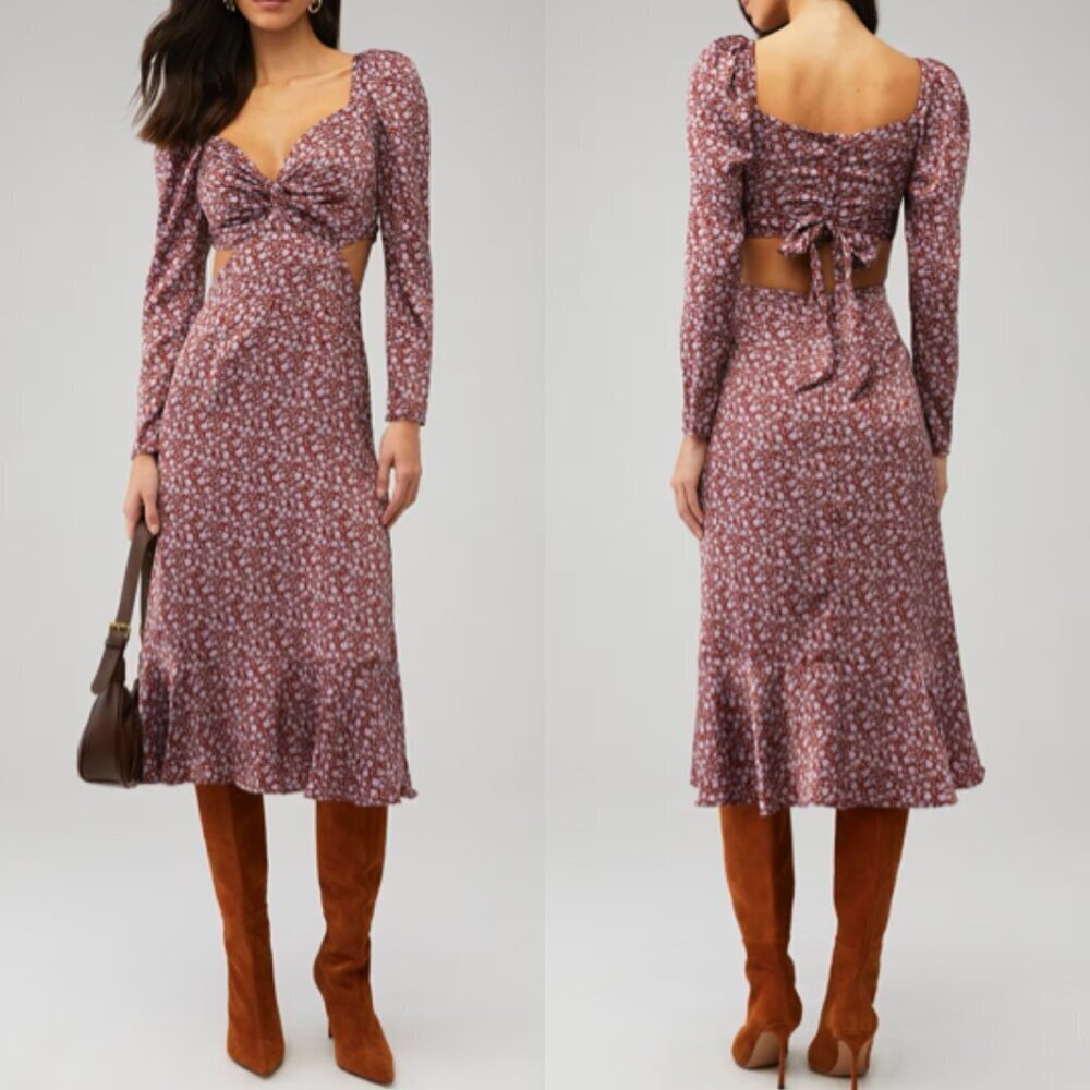ASTR The Label‎ Lainie Floral Cutout Midi Dress In Brown Lilac S​​​